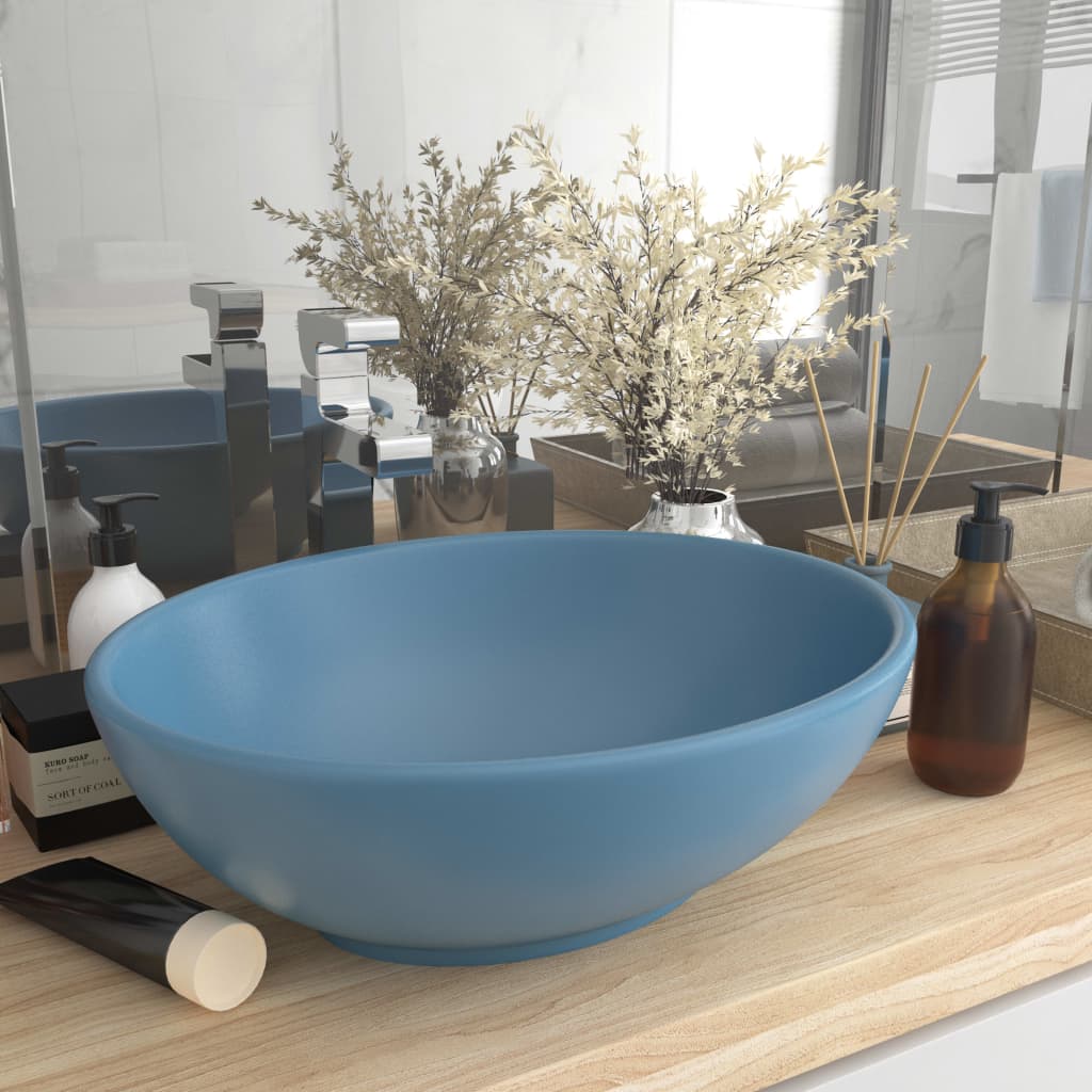 Luxury sink, matte blue, 40x33 cm, ceramic, oval shape