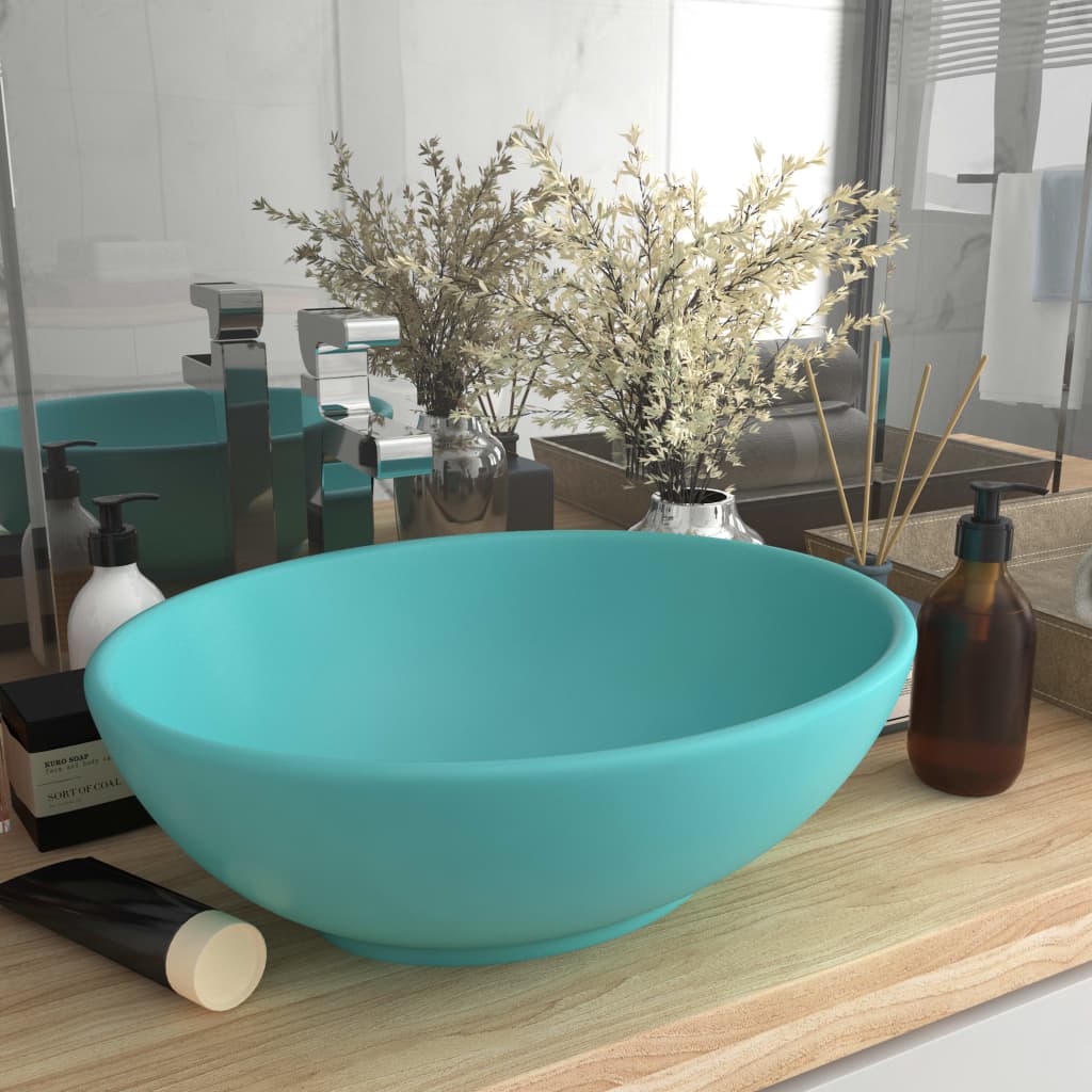 Luxury sink, light green, 40x33cm, ceramic, oval shape