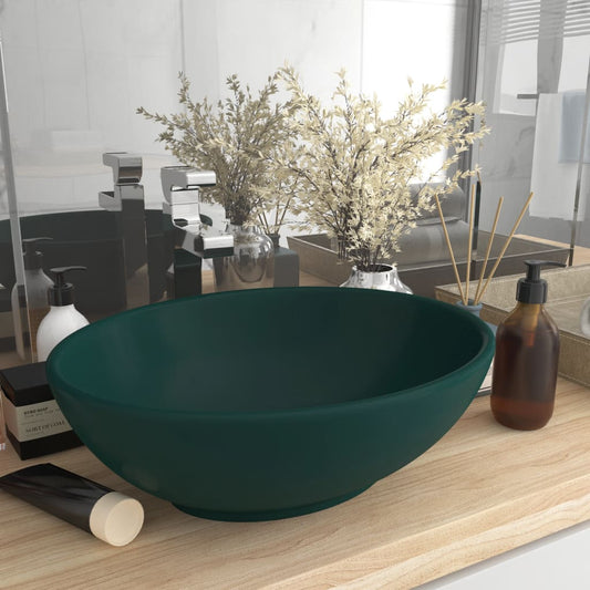 Luxury sink, matte green, 40 x 33 cm, ceramic, oval shape