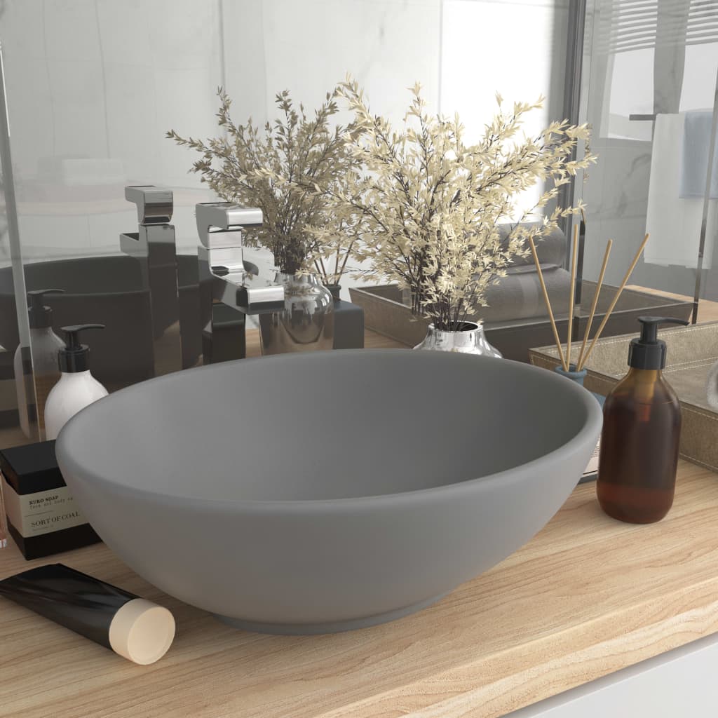 Luxury sink, light grey matt, 40x33 cm, ceramic, oval shape