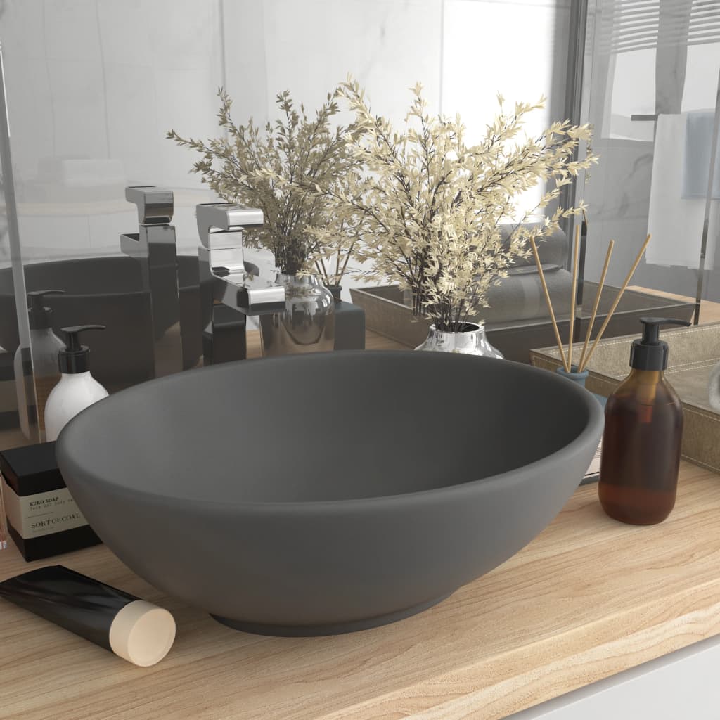 Luxury sink, dark grey matt, 40x33cm, ceramic, oval shape