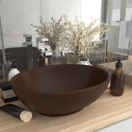 Luxury sink, matte brown, 40 x 33 cm, ceramic, oval shape