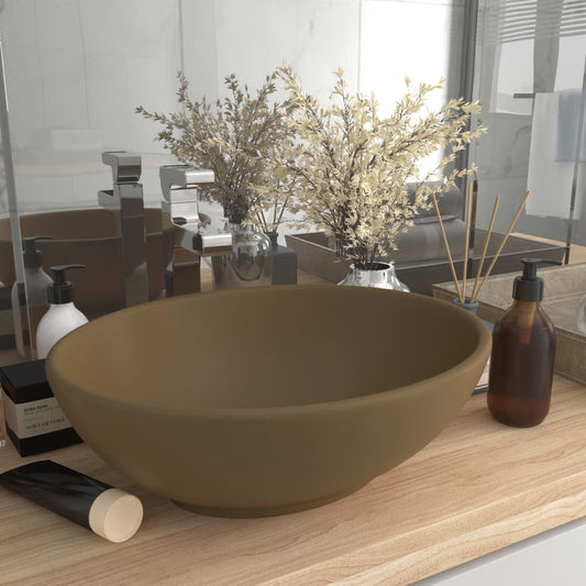 Luxury sink, matte cream, 40 x 33 cm, ceramic, oval shape