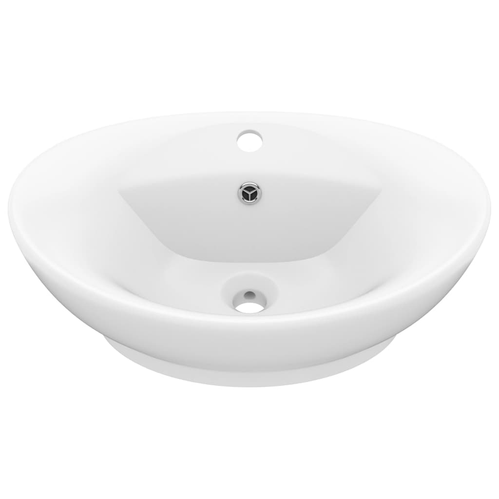 Luxury sink with overflow, matt white, 58.5x39 cm ceramic, oval