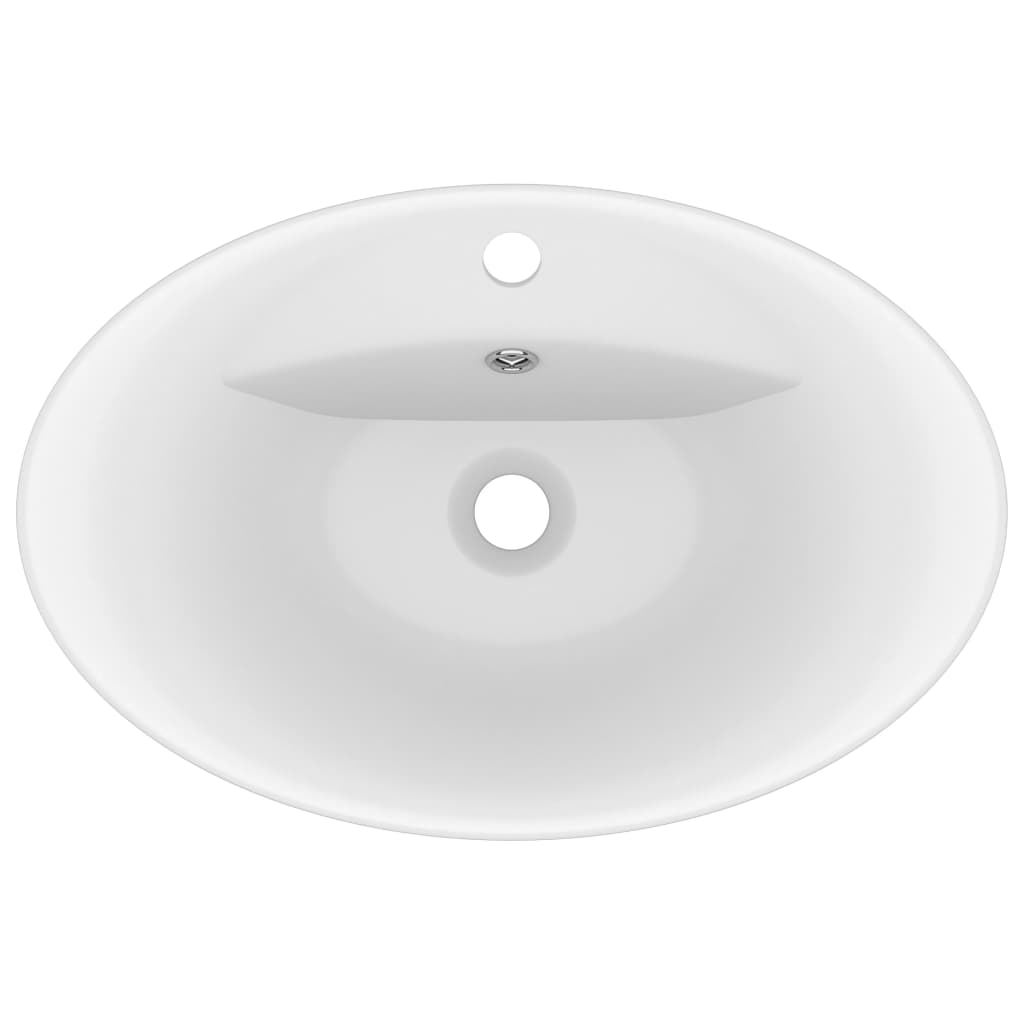 Luxury sink with overflow, matt white, 58.5x39 cm ceramic, oval