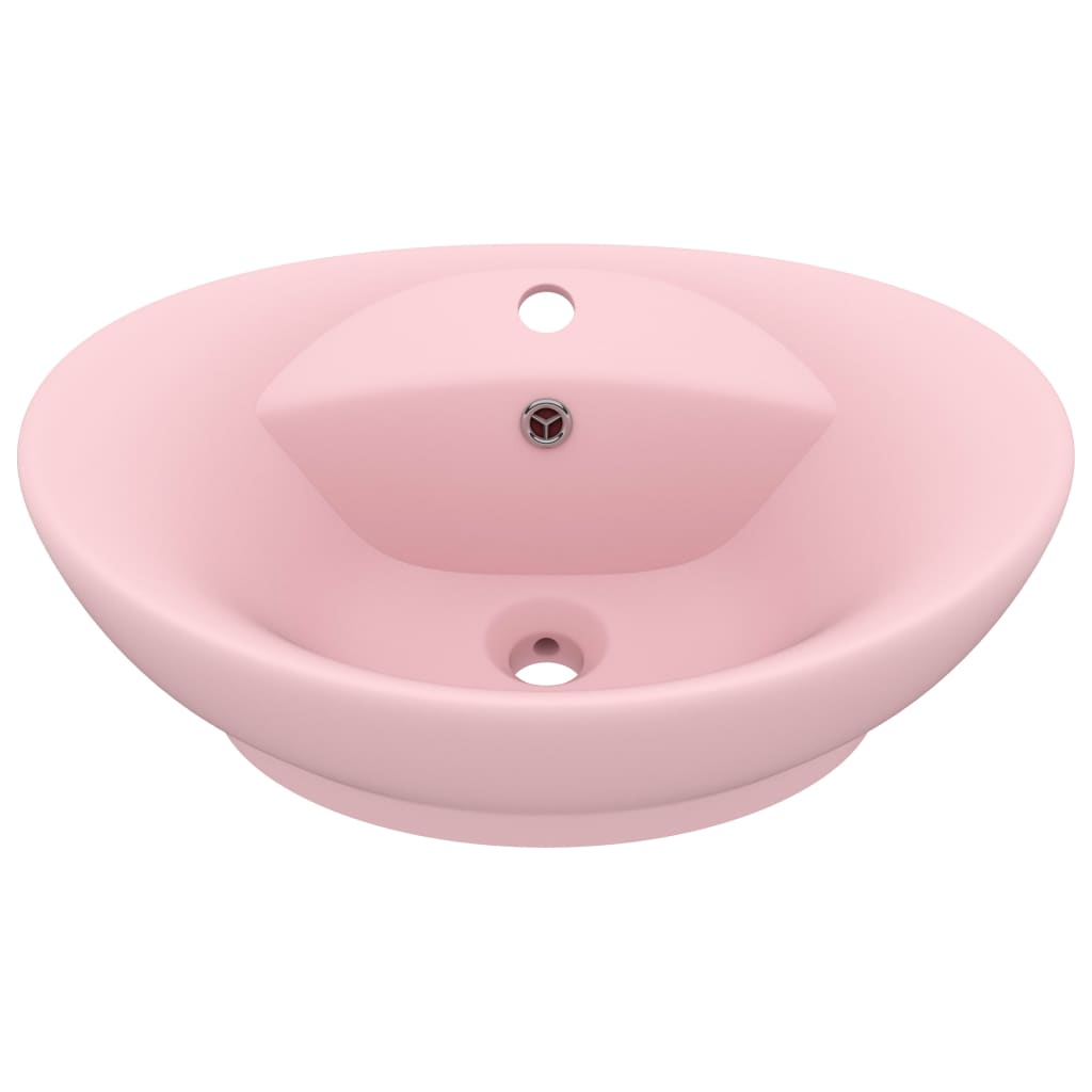 Luxury sink with overflow, matte pink, 58.5x39 cm ceramic, oval