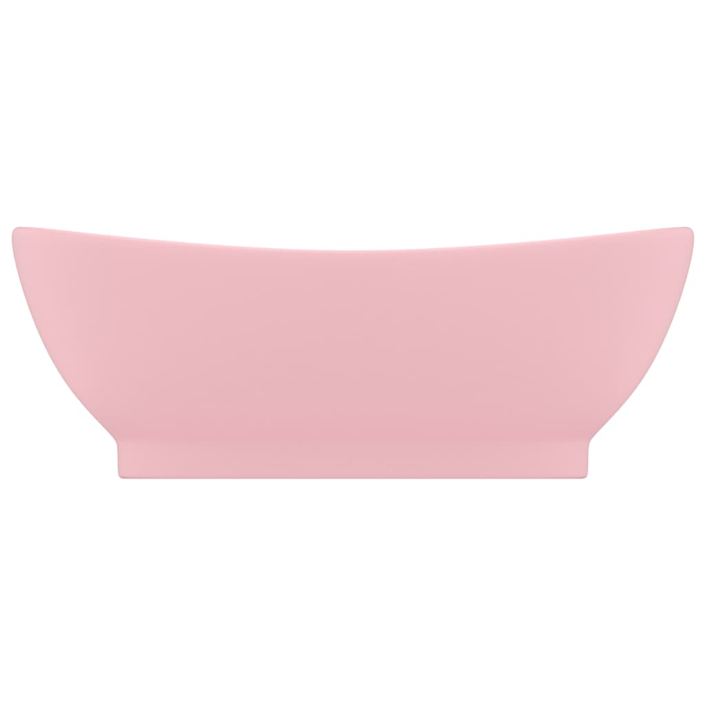 Luxury sink with overflow, matte pink, 58.5x39 cm ceramic, oval