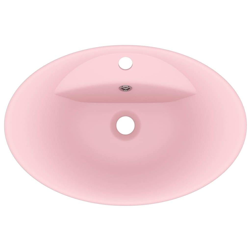 Luxury sink with overflow, matte pink, 58.5x39 cm ceramic, oval