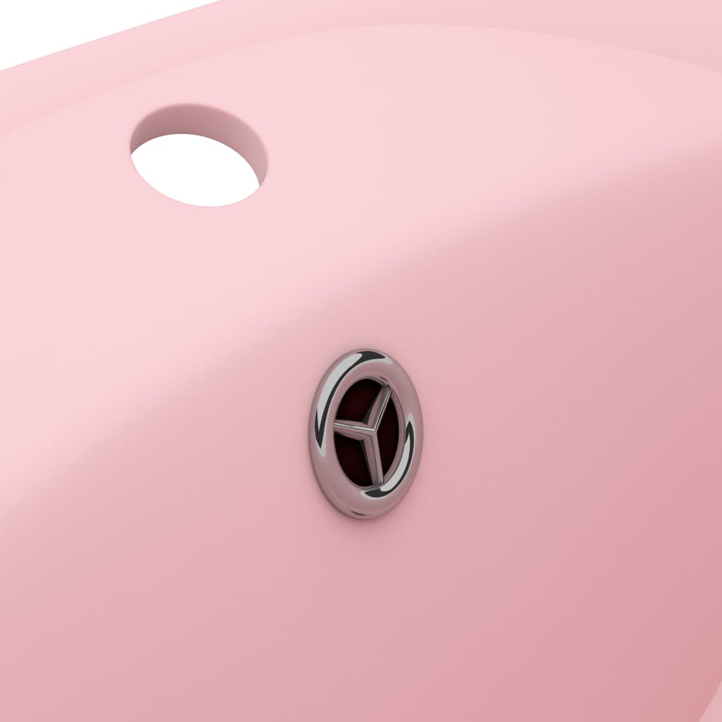 Luxury sink with overflow, matte pink, 58.5x39 cm ceramic, oval