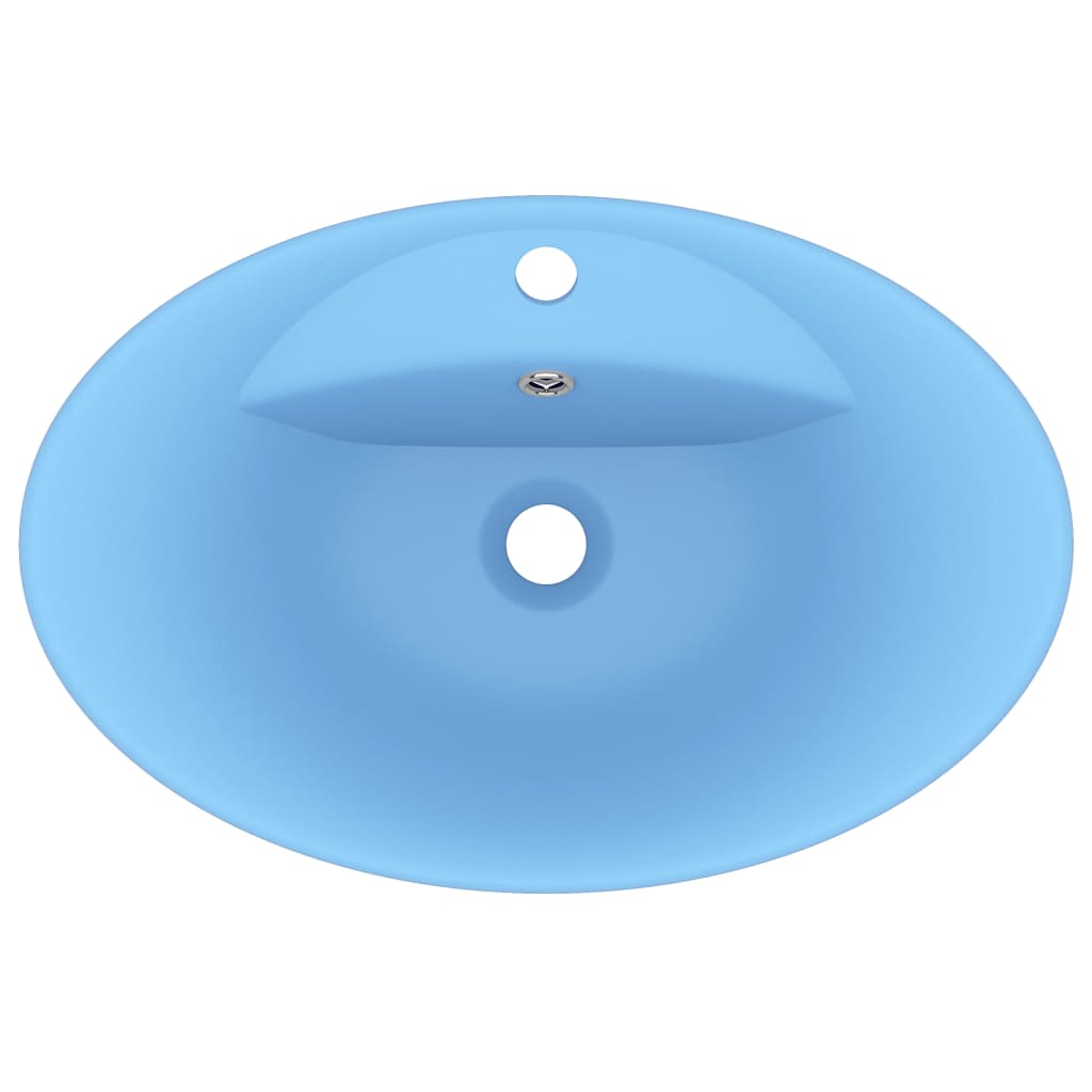 Luxury sink with overflow, matte blue, 58.5x39 cm, ceramic, oval