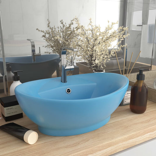 Luxury sink with overflow, matte blue, 58.5x39 cm, ceramic, oval