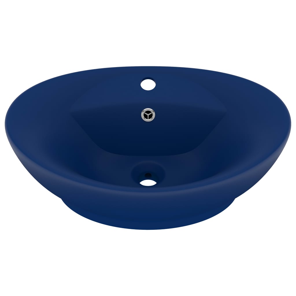 Luxury sink overflow matte blue 58.5x39 cm ceramic oval