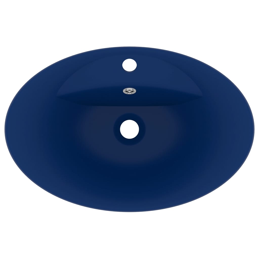 Luxury sink overflow matte blue 58.5x39 cm ceramic oval