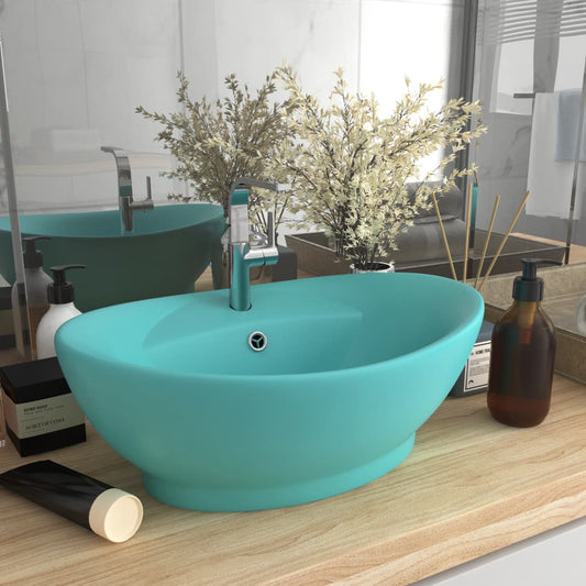 Luxury sink overflow light green matte 58.5x39cm ceramic oval