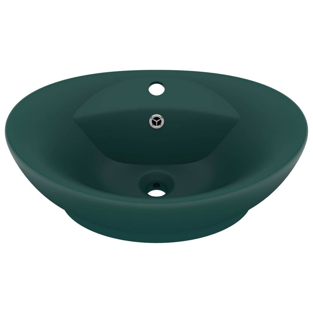 Luxury sink with overflow dark green matt 58.5x39 cm ceramic oval