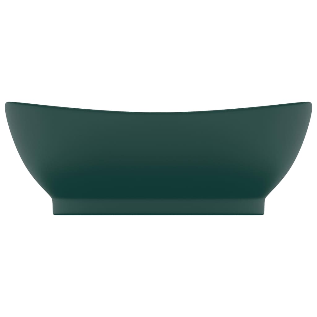 Luxury sink with overflow dark green matt 58.5x39 cm ceramic oval