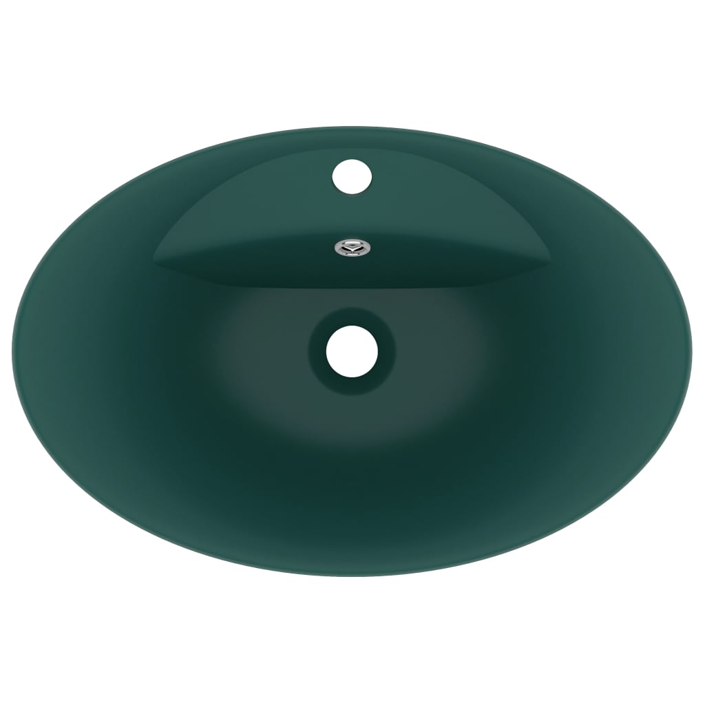 Luxury sink with overflow dark green matt 58.5x39 cm ceramic oval