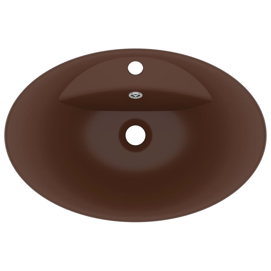 Luxury sink, overflow dark brown matte 58.5x39 cm ceramic oval