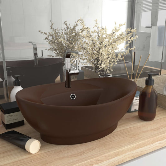 Luxury sink, overflow dark brown matte 58.5x39 cm ceramic oval