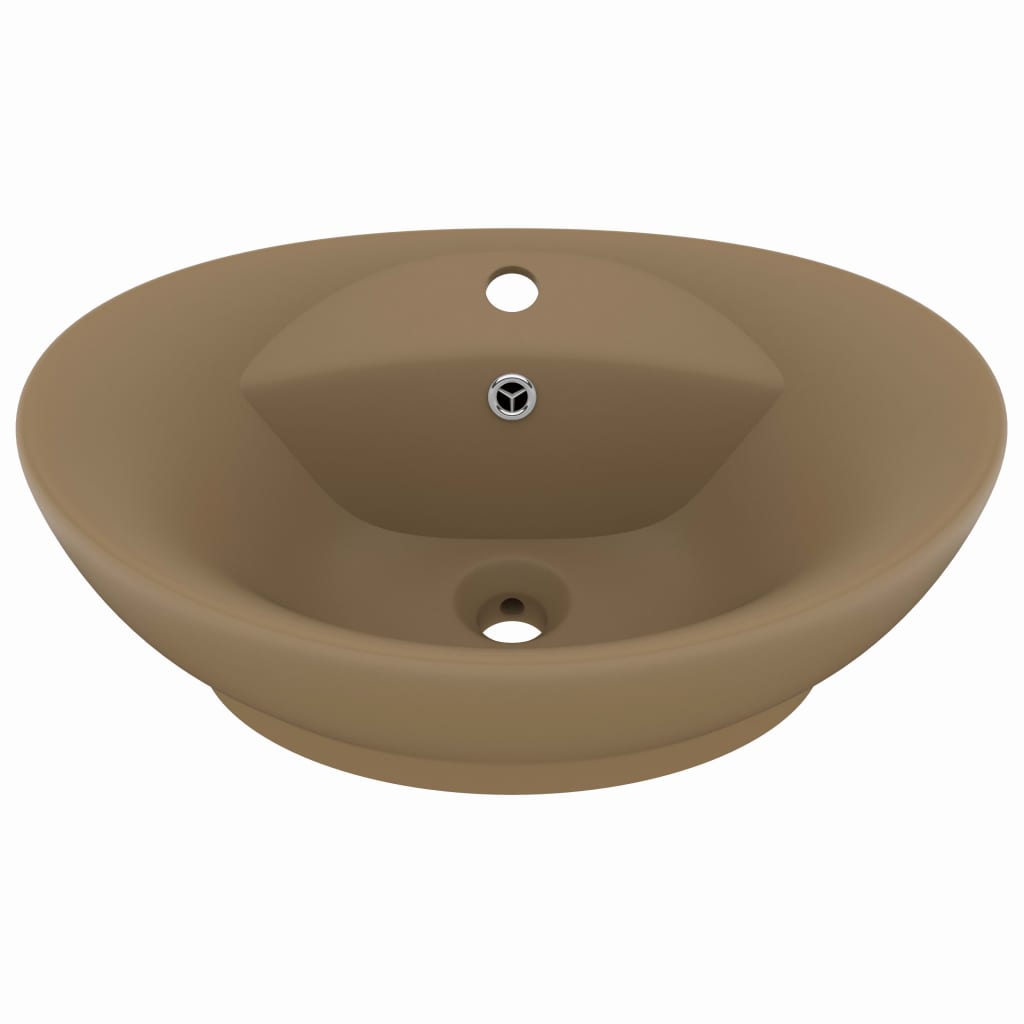 Luxury sink with overflow, matte cream, 58.5x39 cm ceramic, oval