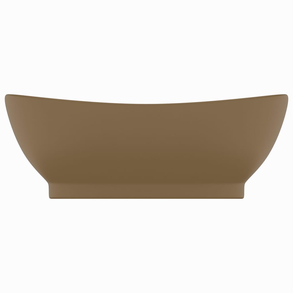 Luxury sink with overflow, matte cream, 58.5x39 cm ceramic, oval