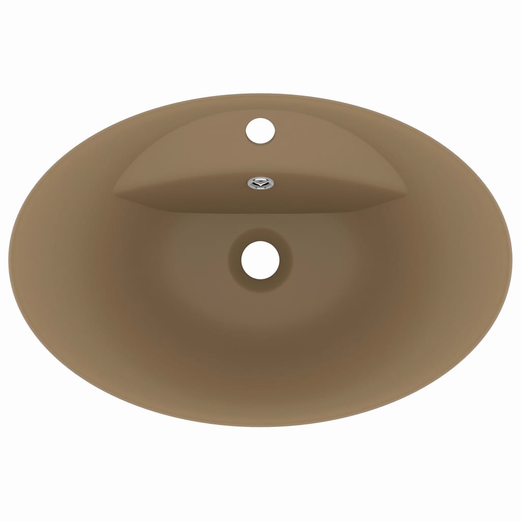 Luxury sink with overflow, matte cream, 58.5x39 cm ceramic, oval