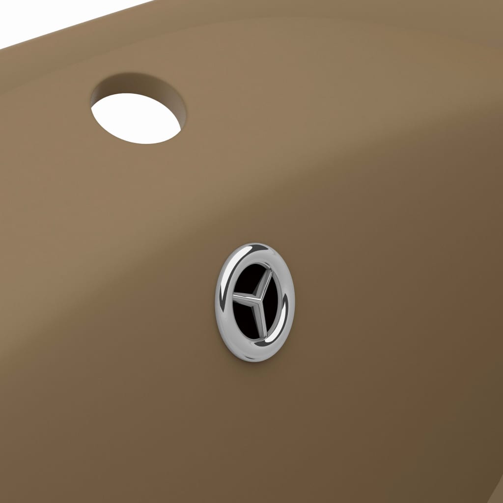 Luxury sink with overflow, matte cream, 58.5x39 cm ceramic, oval