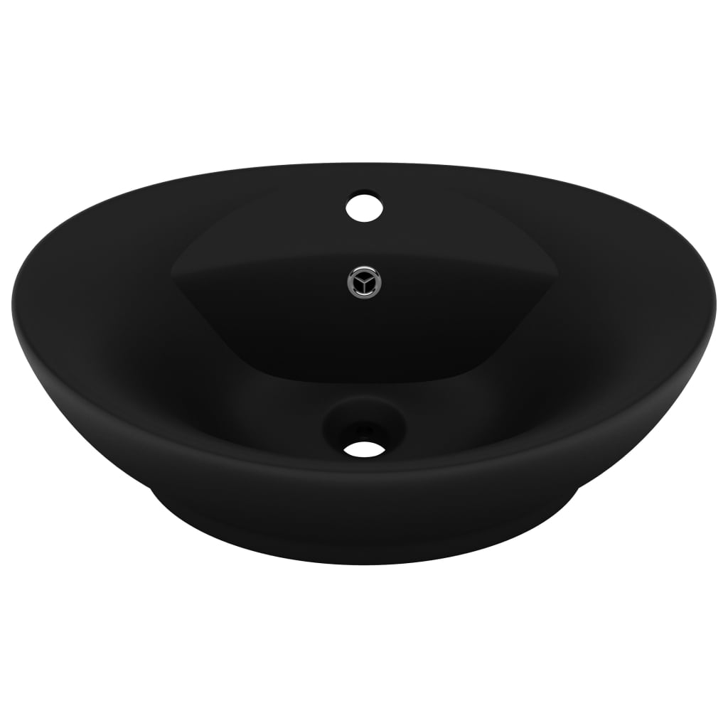 Luxury sink with overflow, matt black, 58.5x39 cm ceramic, oval