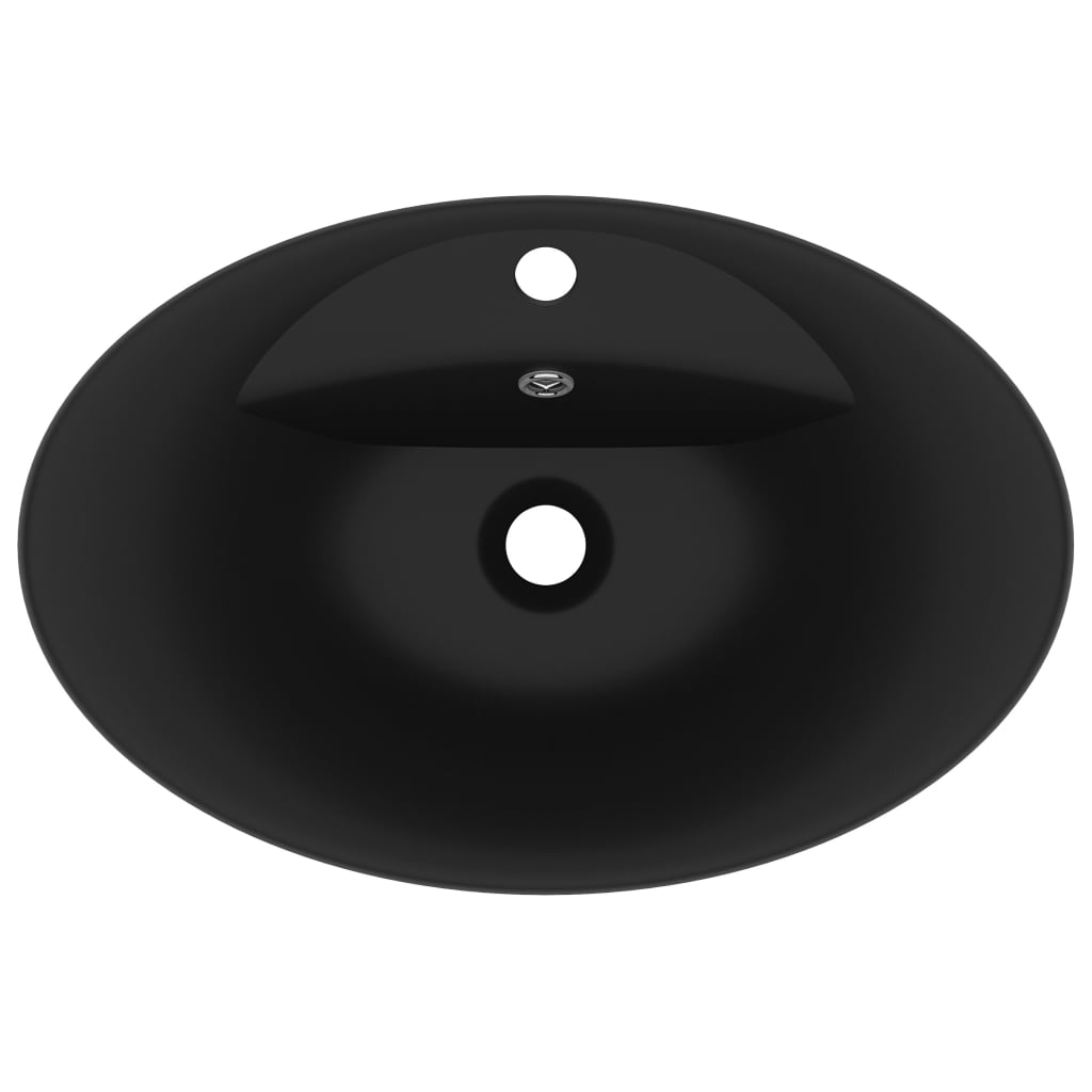 Luxury sink with overflow, matt black, 58.5x39 cm ceramic, oval