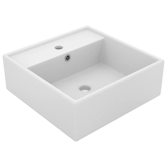 Luxury sink with overflow, matt white, 41x41 cm, ceramic, square