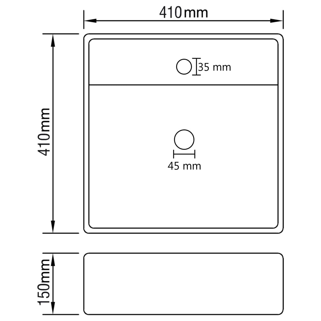 Luxury sink with overflow, matt white, 41x41 cm, ceramic, square