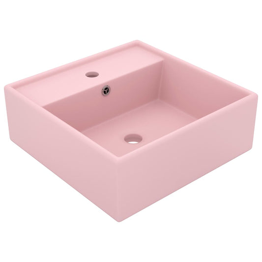 Luxury sink with overflow, matte pink, 41x41 cm, ceramic, square