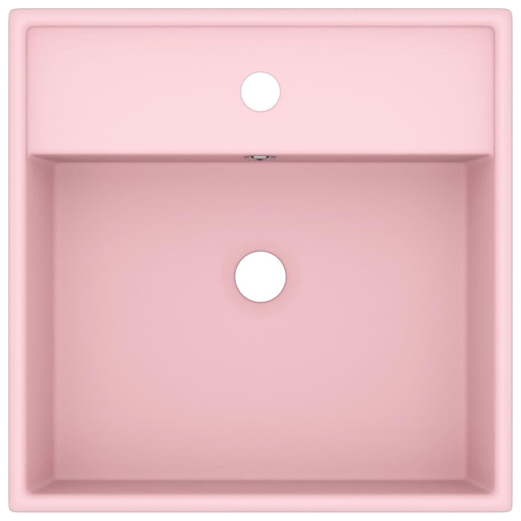 Luxury sink with overflow, matte pink, 41x41 cm, ceramic, square