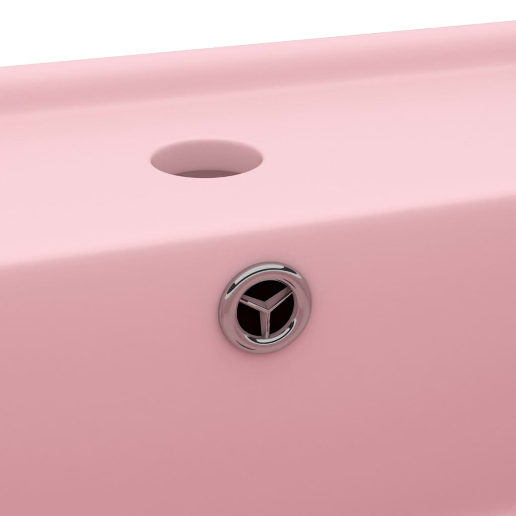 Luxury sink with overflow, matte pink, 41x41 cm, ceramic, square