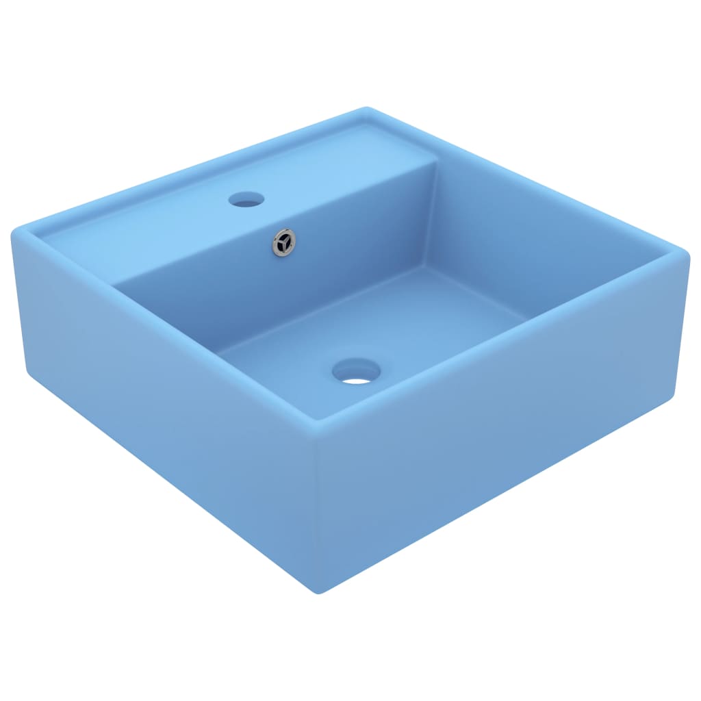 Luxury overflow sink, matte blue, 41x41 cm, ceramic, square