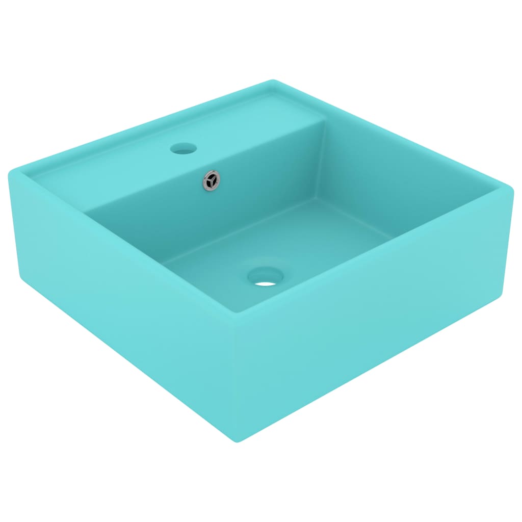 Luxury sink with overflow, matte green, 41x41 cm, square ceramic