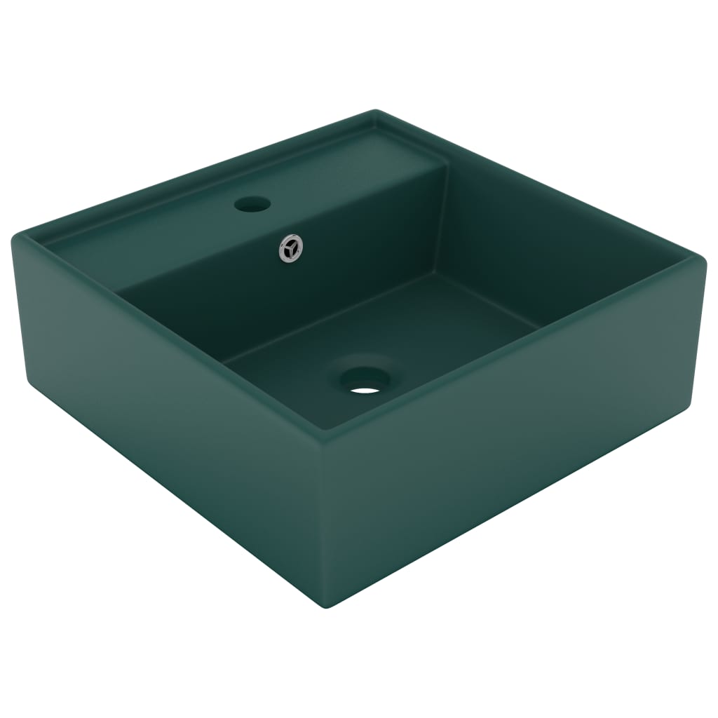 Luxury sink with overflow dark green matt 41x41 cm ceramic square