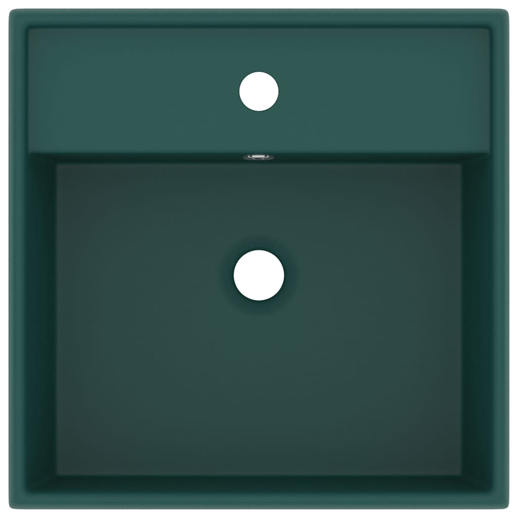 Luxury sink with overflow dark green matt 41x41 cm ceramic square