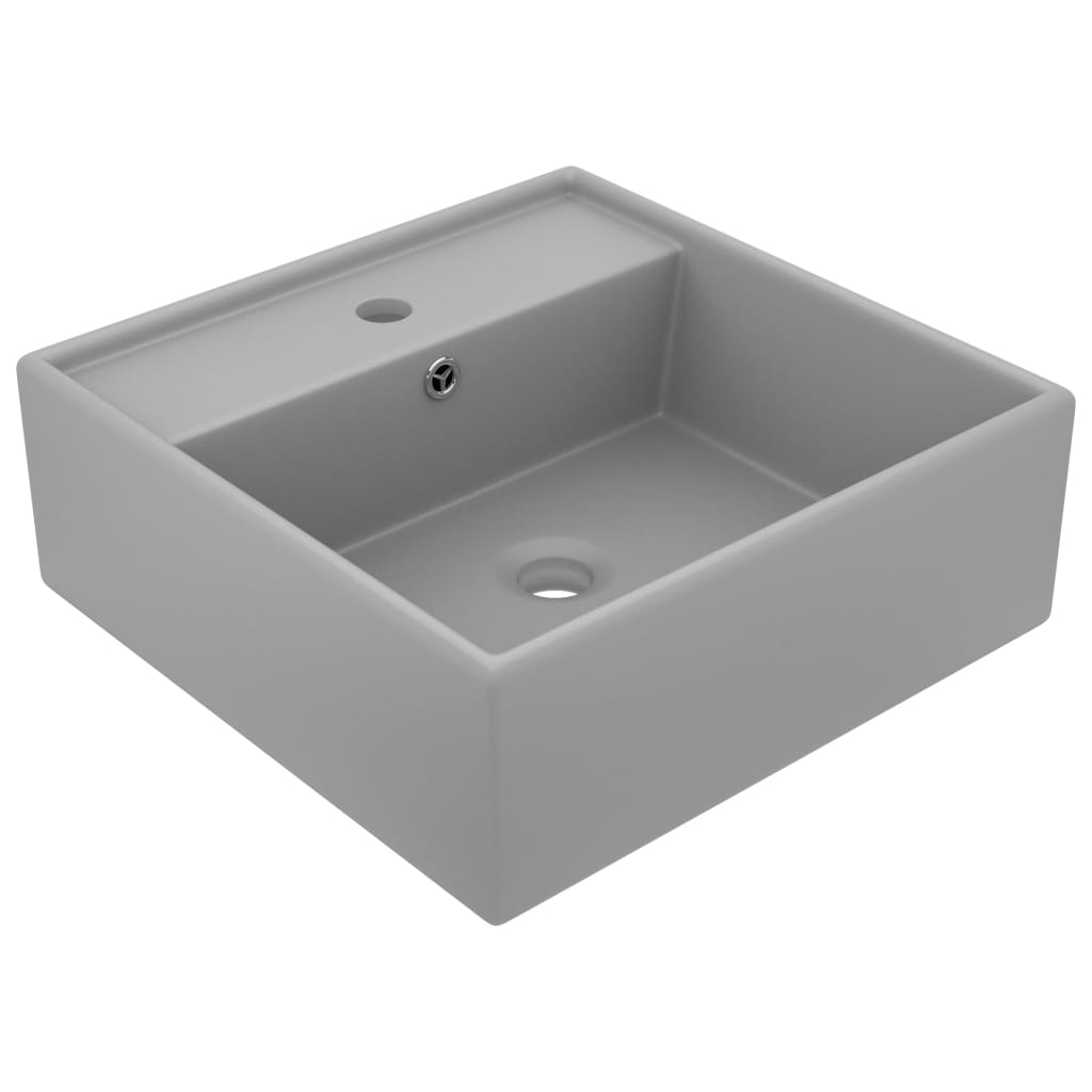 Luxury overflow sink, light grey matt 41x41 cm ceramic square