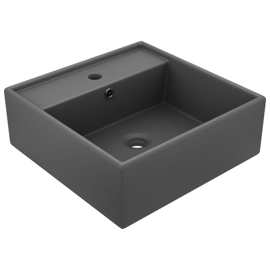 Luxury sink with overflow dark grey matt 41x41cm ceramic square