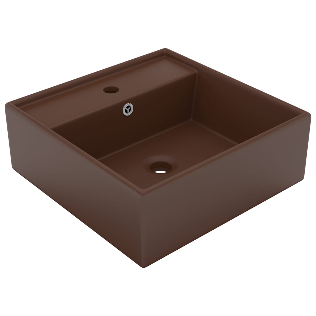 Luxury sink, overflow dark brown matte 41x41 cm ceramic square