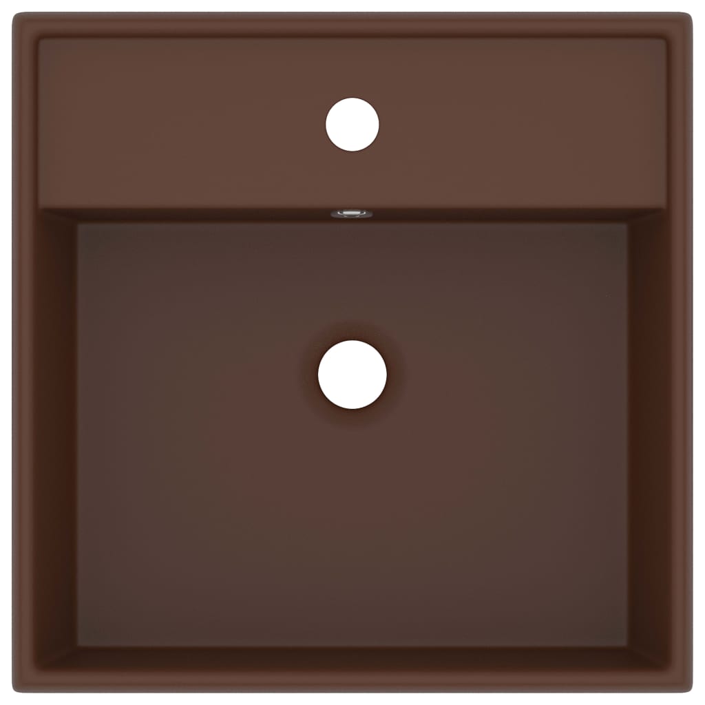 Luxury sink, overflow dark brown matte 41x41 cm ceramic square