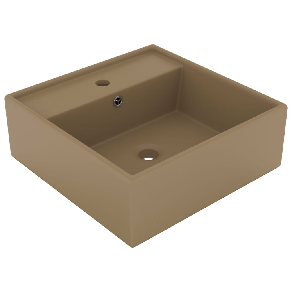 Luxury sink with overflow, matte cream, 41x41 cm, ceramic, square