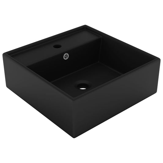 Luxury sink with matte black overflow, 41x41 cm, ceramic, square