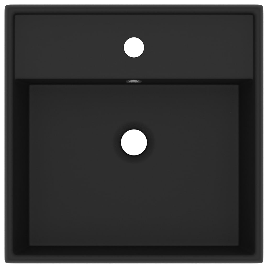 Luxury sink with matte black overflow, 41x41 cm, ceramic, square