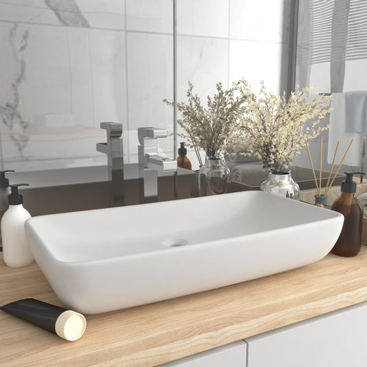 Luxury rectangular sink, matt white, 71 x 38 cm, ceramic