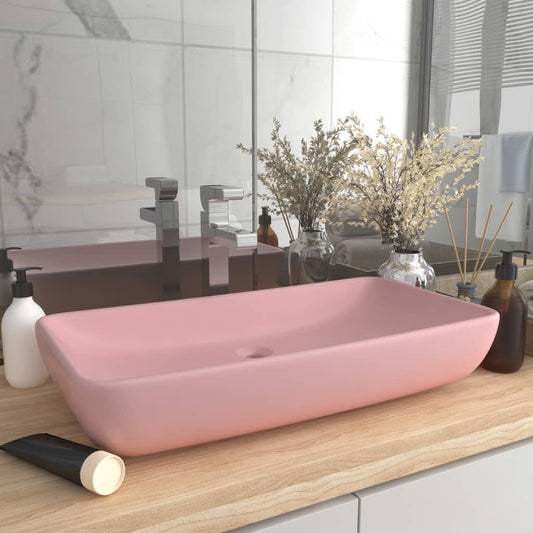 Luxury rectangular sink, matte pink, 71 x 38 cm, ceramic