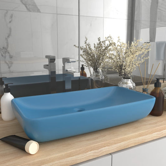 Luxury rectangular sink, matte blue, 71 x 38 cm, ceramic