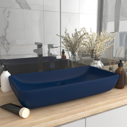 Luxury rectangular sink, matte blue, 71x38 cm, ceramic