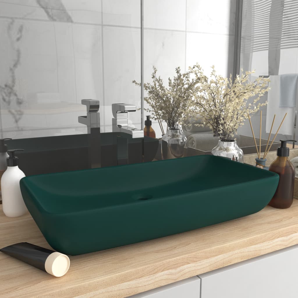 Luxury rectangular sink dark green 71x38 cm ceramic